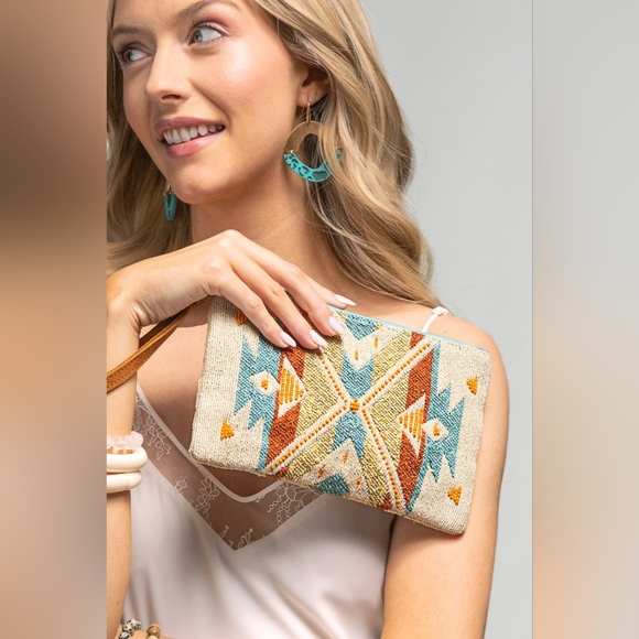 Handmade Hand Beaded Wristlet Clutch - Ethnic Inspired Design - Dyed Fine Cotton - Picture 6 of 6